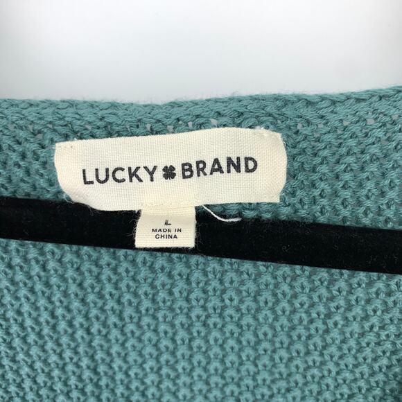 Lucky Brand Womens Seed Stitch Pullover Sweater L Teal Blue Side Slit NWT - Picture 5 of 7